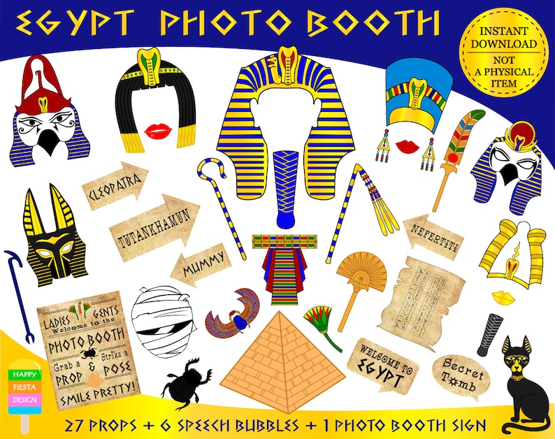 PRINTABLE Egypt Photo Booth Props-Ancient Egypt Props-Egyptian Pharaohs Props-Egypt Travel Props-Cleopatra Props-Instant Download image 1