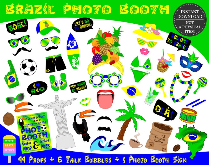PRINTABLE Brazil Photo Booth Props-Brazil Photo Props-Brazilian Party Props-Brazil Props-Travel Props-Brazilian Props-Instant Download image 1