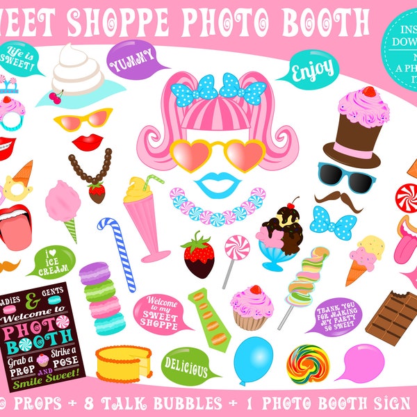 PRINTABLE Sweet Shoppe Photo Booth Props-Sweet Shoppe Props-Sweet Shoppe Party Props-Cupcake, Ice Cream Props-Candy Props-Instant Download