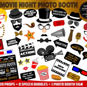 PRINTABLE Movie Night Photo Booth Props–Hollywood Photo Props-Awards Photo Props-Cinema Photo Booth-Hollywood Party Props-Instant Download