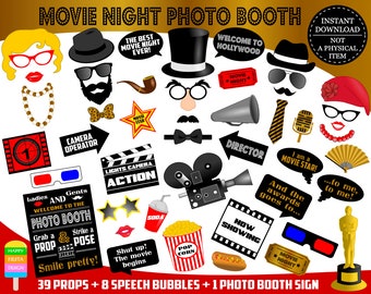 PRINTABLE Movie Night Photo Booth Props–Hollywood Photo Props-Awards Photo Props-Cinema Photo Booth-Hollywood Party Props-Instant Download
