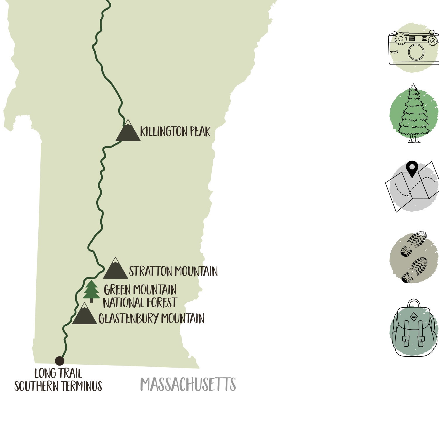 PRINTABLE The Long Trail MapLong Trail Hiking MapVermont Etsy
