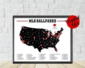 PRINTABLE MLB Ballparks Map And Checklist-Baseball Stadiums Map-Major League Baseball Ballparks Print-Baseball Map-Baseball Checklist
