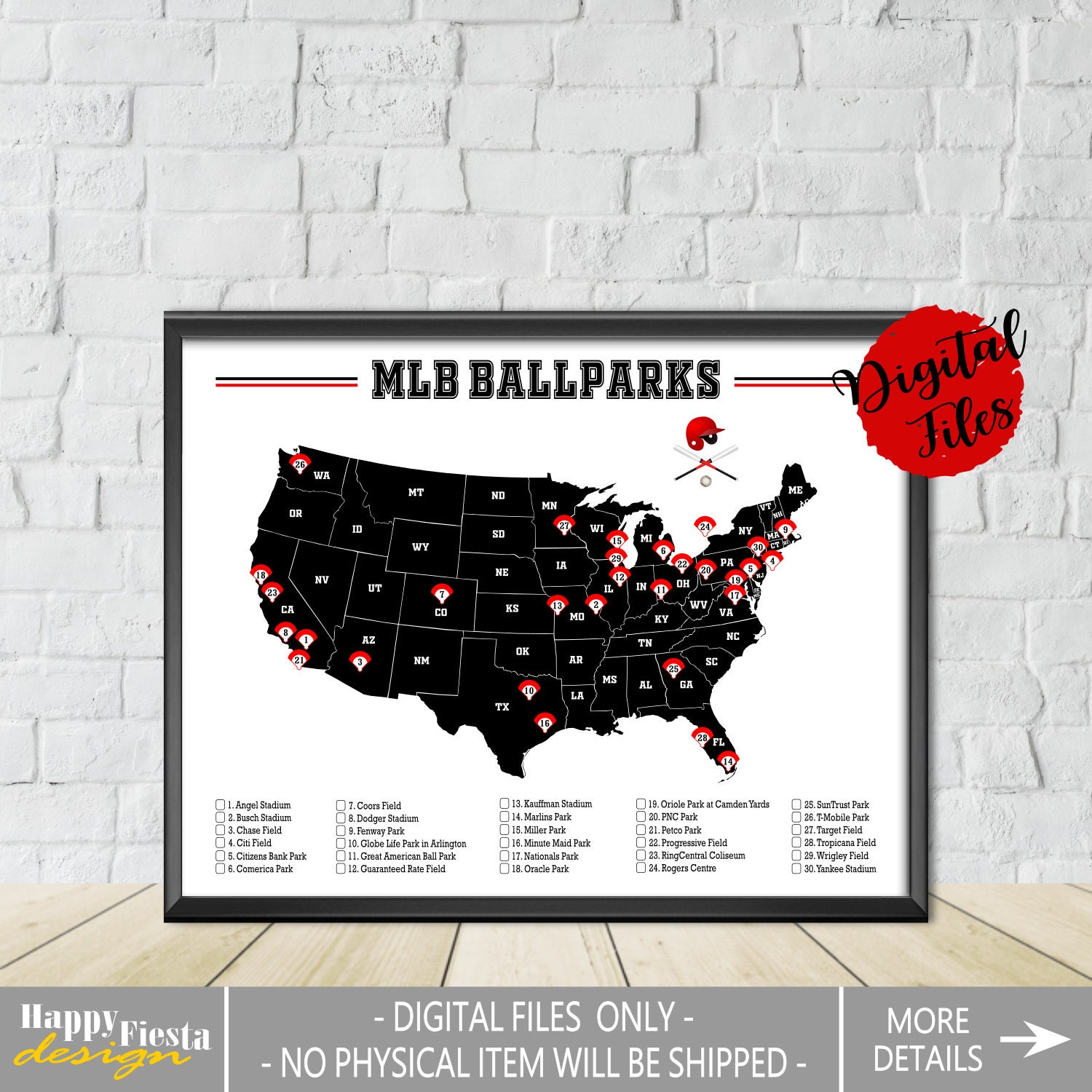PRINTABLE MLB Ballparks Map and Checklistbaseball Stadiums Etsy
