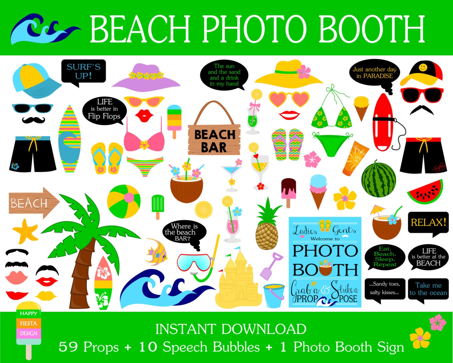 PRINTABLE Beach Photo Booth Propsprintable Surfing Etsy Australia