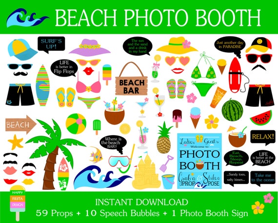 PRINTABLE Beach Photo Booth Props printable Surfing Props beach