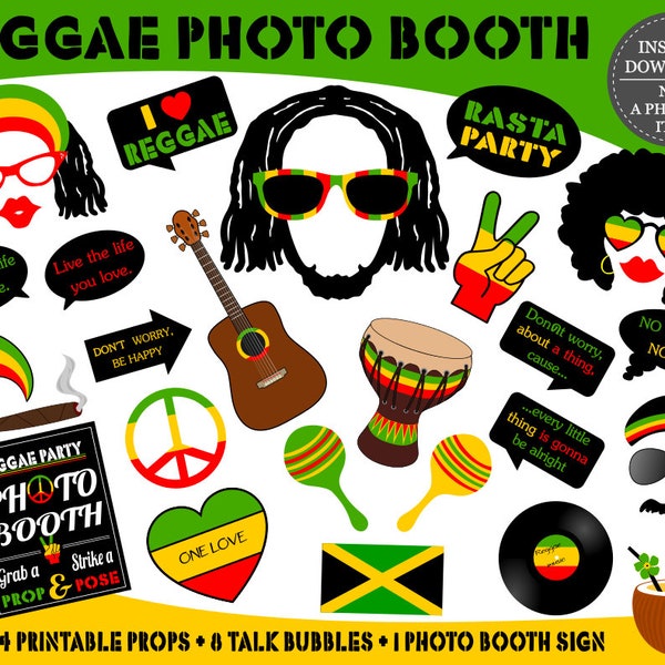 PRINTABLE Reggae Photo Booth Props–Reggae Party Props-Jamaica Photo Props-Rasta Props-Music Photo Booth Props-Reggae Props-Instant Download