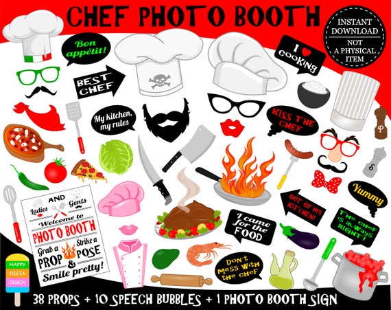PRINTABLE Chef Photo Booth Props-Chef Photo Props-Cooking Props-Chef Party Photo Props-Kitchen Party Props-Chef Props-Instant Download Il_570xn