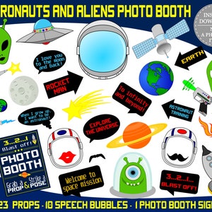 PRINTABLE Astronauts & Aliens Photo Booth Props–Aliens Photo Props-Rocket Man, Outer Space Props-Astronaut Photo Props-Instant Download