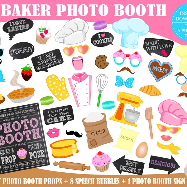 PRINTABLE Baker Photo Booth Props–Printable Baking Props-Printable Bakery Props-Baking Party Props-Chef Photo Booth Props-Instant Download