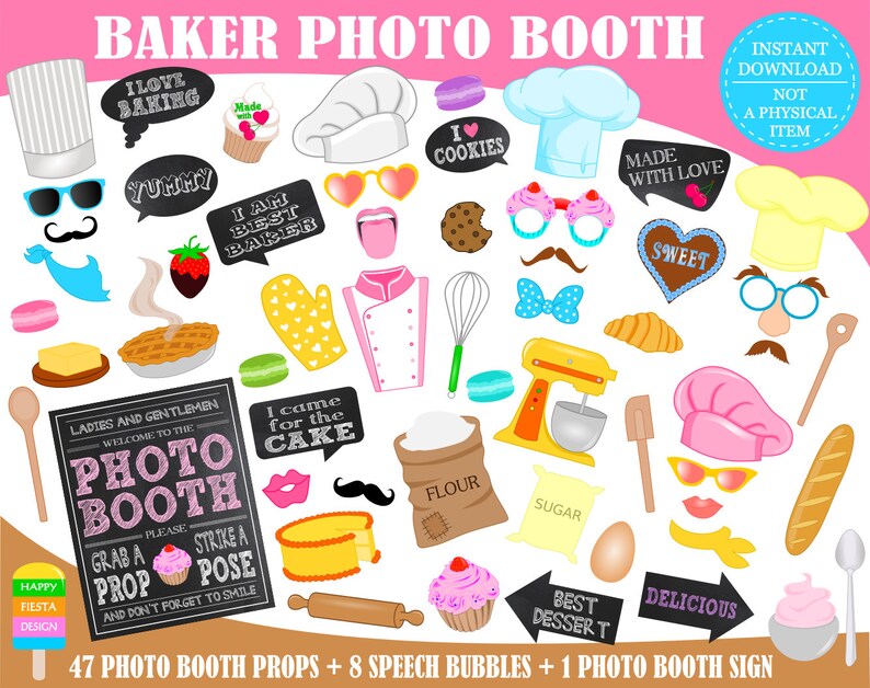 PRINTABLE Baker Photo Booth PropsPrintable Baking Props-Printable Bakery Props-Baking Party Props-Chef Photo Booth Props-Instant Download image 1