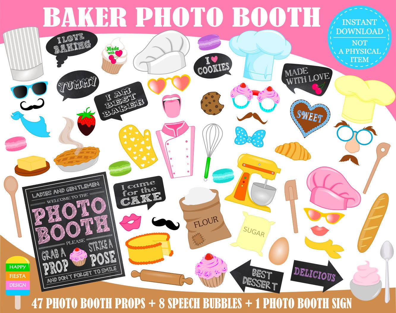 PRINTABLE Baker Photo Booth Props–Printable Baking Props-Printable Bakery Props-Baking Party Props-Chef Photo Booth Props-Instant Download