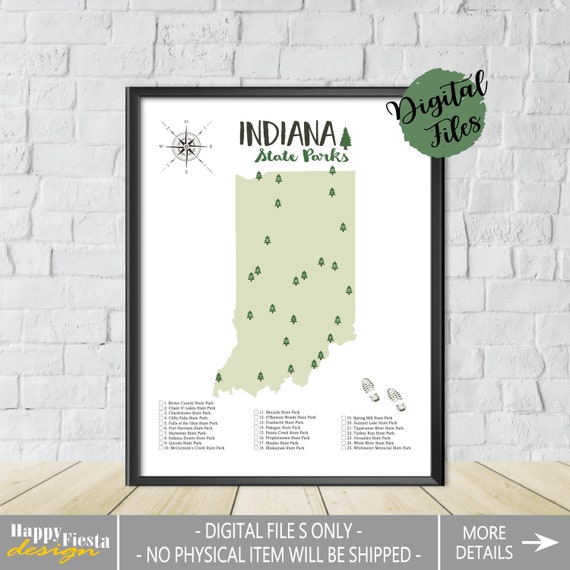 PRINTABLE Indiana State Parks Map-State Parks Of Indiana | Etsy