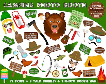 PRINTABLE Camping Photo Booth Props–Camping Photo Props-Camper Photo Booth Props-Camping Party Props-Scout Photo Props-Instant Download