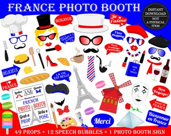 PRINTABLE France Photo Booth Props–French Photo Booth-France Photo Props-Paris Props-Europe Photo Props-Travel Photo Props-Instant Download