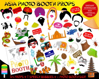 PRINTABLE Asia Photo Booth Props–Southeast Asia Travel Photo Props-Travel Photo Booth Sign-Around The World Props-Travel Props-China Japan