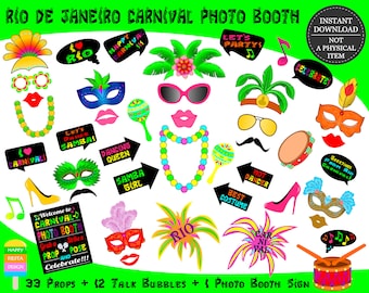 PRINTABLE Rio Carnival Photo Booth Props-Printable Brazil Carnival Photo Props-Rio Props-Brazil Props-Travel Photo Props-Instant Download