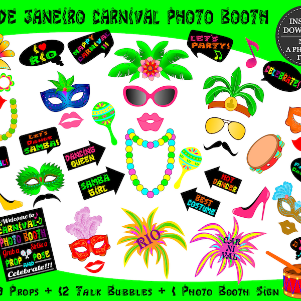 PRINTABLE Rio Carnival Photo Booth Props-Printable Brazil Carnival Photo Props-Rio Props-Brazil Props-Travel Photo Props-Instant Download