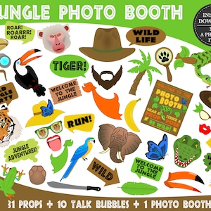 PRINTABLE Jungle Photo Booth Props–jungle Props-jungle Animals Photo ...
