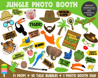 PRINTABLE Jungle Photo Booth Props–Jungle Props-Jungle Animals Photo Props-Jungle Photo Props-Jungle Safari-Jungle Animals-Instant Download