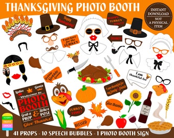 PRINTABLE Thanksgiving Photo Booth Props–Thanksgiving Photo Props-Fall Photo Booth Sign-American Indian, Pilgrim, Turkey, Thanksgiving Props