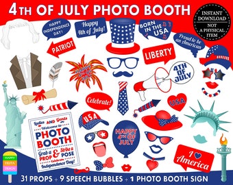 PRINTABLE 4th Of July Photo Booth Props-Independence Day Props-Printable American Photo Booth Props-USA Photo Props-Instant Download