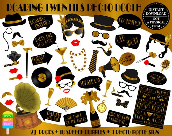PRINTABLE Roaring Twenties Photo Booth Props–1920 Props-Roaring Twenties Props-1920 Photo Props-Jazz Props-Music Props-Instant Download Il_570xn