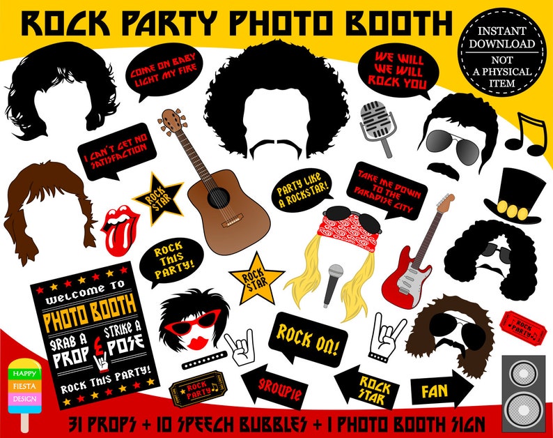 PRINTABLE Rock Photo Booth PropsRock Photo Props-Rock Star Props-Rock Party Props-Music Photo Props-Rock Props-Rock Sign-Instant Download image 1