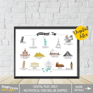 Printable World Landmarks Poster-Adventure Print-Monuments Of The World Print-Famous Buildings-Wall Art Print-Travel Print-Kids Room Decor