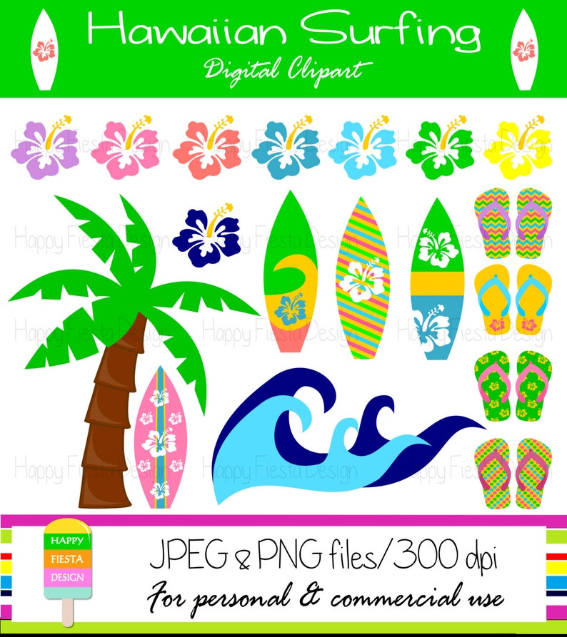 Surf Clip Art-Hawaii Clipart-Surfing Clip Art-Summer Clip Art-Beach Clipart-Digital Clipart-Digital Images-Digital Graphics-Instant Download