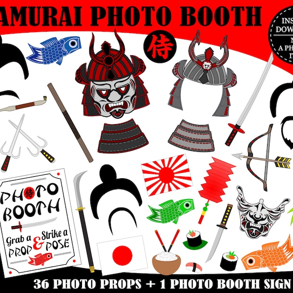 PRINTABLE Samurai Photo Booth Props-Samurai Props-Japanese Warrior Props-Japan Photo Booth Props-Japan Party-Travel Props-Instant Download