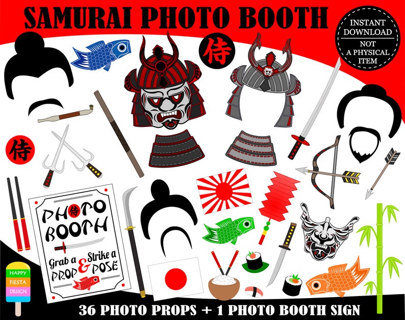 PRINTABLE Samurai Photo Booth Props-Samurai Props-Japanese Warrior Props-Japan Photo Booth Props-Japan Party-Travel Props-Instant Download image 1