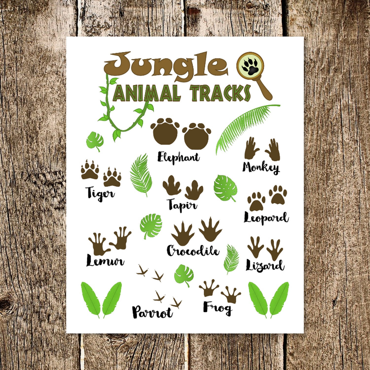 Printable Animal Tracks Print-Jungle Animals Poster-Outdoor | Etsy