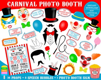 PRINTABLE Carnival Photo Booth Props-Printable Circus Photo Props-Carnival Photo Props-Circus Party Props-Carnival Props-Instant Download