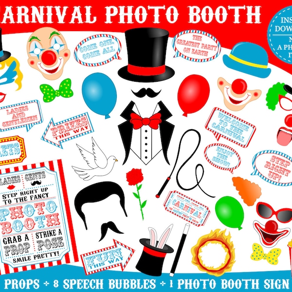 PRINTABLE Carnival Photo Booth Props-Printable Circus Photo Props-Carnival Photo Props-Circus Party Props-Carnival Props-Instant Download