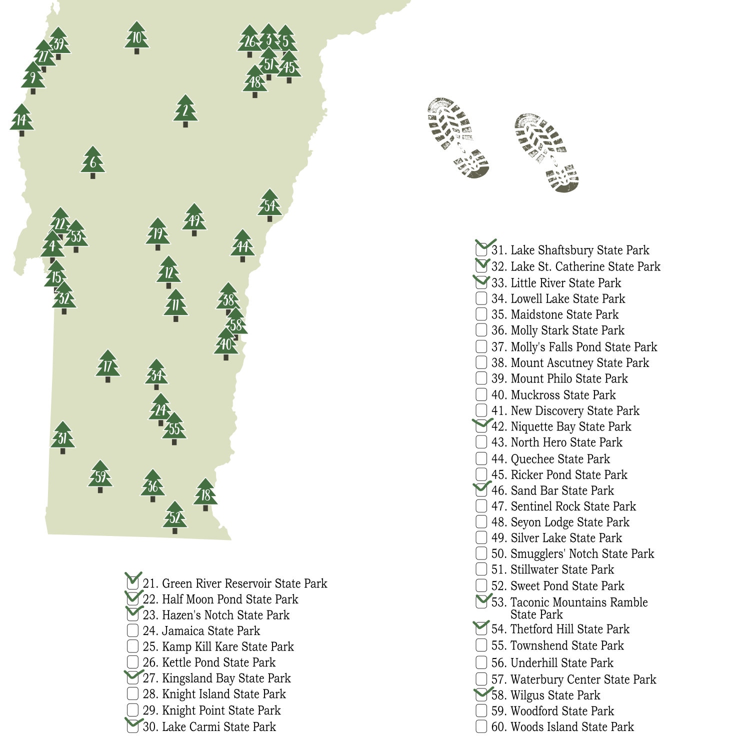 PRINTABLE Vermont State Parks MapState Parks Of Vermont Etsy