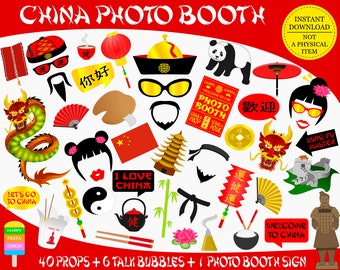 PRINTABLE China Photo Booth Props-Chinese Party Props-PRINTABLE Asia Photo Props-Printable Travel Props-China Photo Props-Instant Download