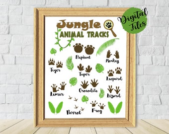 Printable Animal Tracks Print-Jungle Animals Poster-Outdoor Adventure Print-Animals Track Poster-Kids Room Decor-Wall Art-Animal Footprints