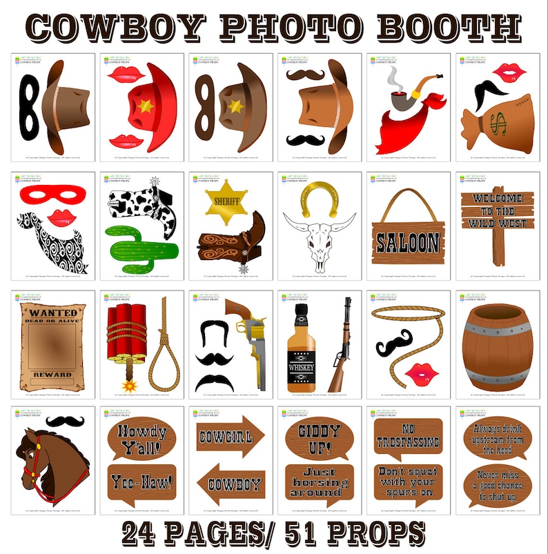 Printable Rodeo Photo Props PRINTABLE Cowboy Photo Booth Props–photo Booth Sign-wild West Photo ...