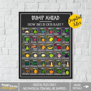 PRINTABLE How Big Is Baby Chalkboard-Baby Growth Chart-Baby Size Week By Week-Baby Comparison To Fruits-1 Baby Size Sign-Pregnancy Sign