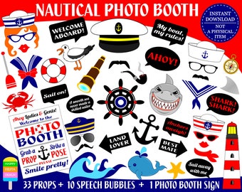 PRINTABLE Sailor Photo Booth Props–Nautical Photo Props-Sailor Props-Seaman Props-Captain Photo Props-Nautical Props-Instant Download