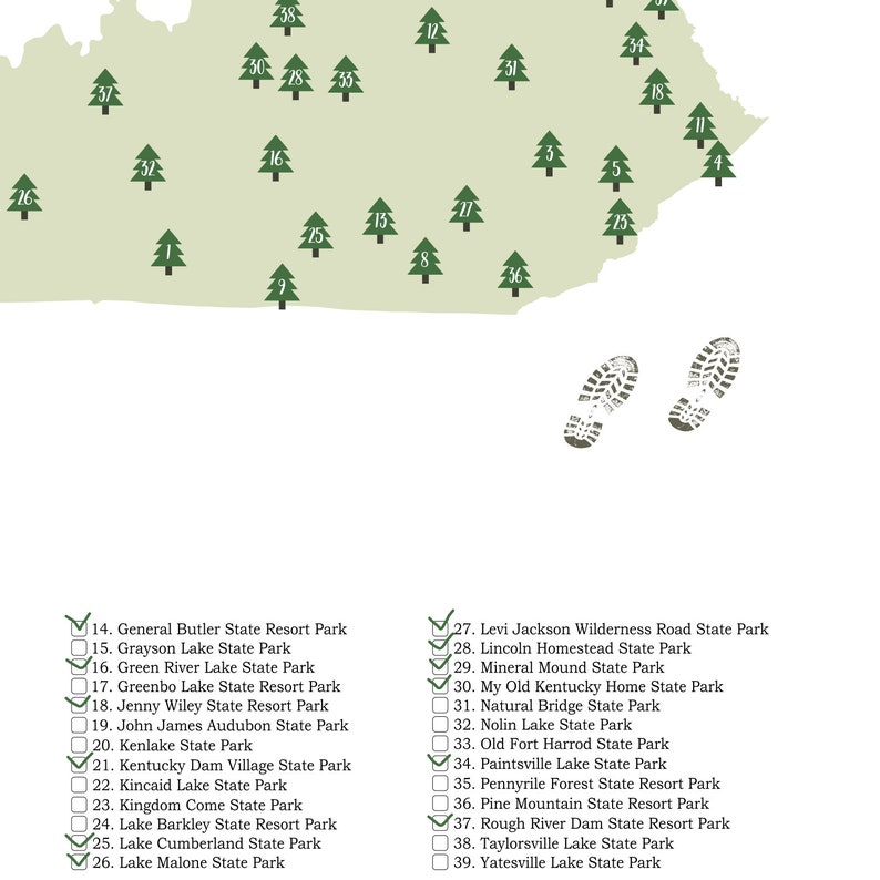 PRINTABLE Kentucky State Parks Map-State Parks Of Kentucky | Etsy