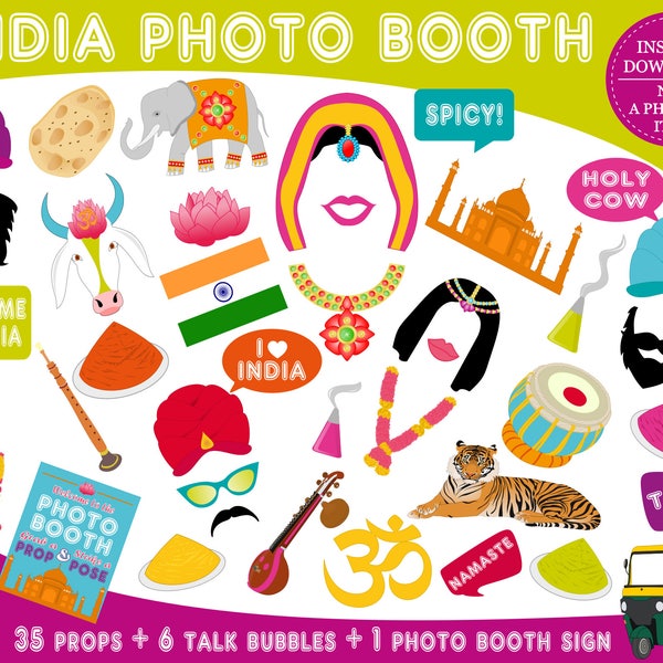 PRINTABLE India Photo Booth Props–Bollywood Props-India Party Props-Indian Wedding Props-Bollywood Party Props-Travel Props-Instant Download