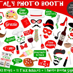 PRINTABLE Italy Photo Booth PropsItaly Travel Props-Italian Party Props-Italian Props-Italy Photo Props-Photo Booth Sign-Instant Download image 1