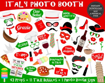 PRINTABLE Italy Photo Booth Props–Italy Travel Props-Italian Party Props-Italian Props-Italy Photo Props-Photo Booth Sign-Instant Download