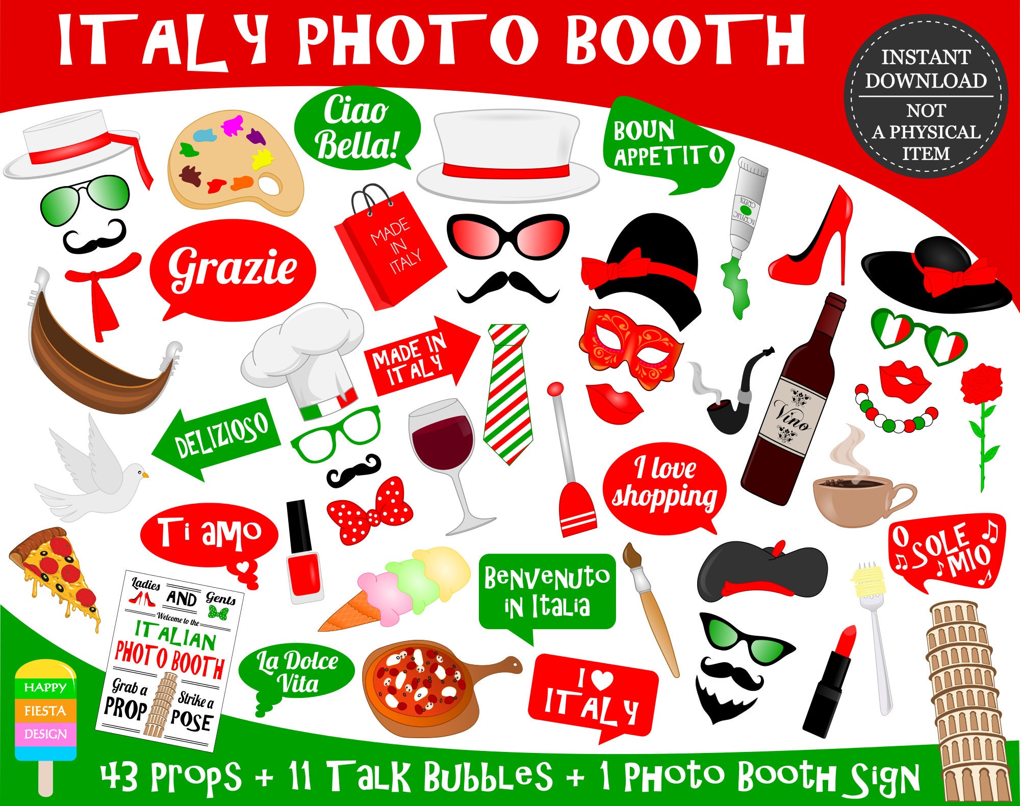 PRINTABLE Italy Photo Booth Propsitaly Travel Props italian Party Props italian Props italy Photo Props photo Booth Sign instant Download Etsy UK