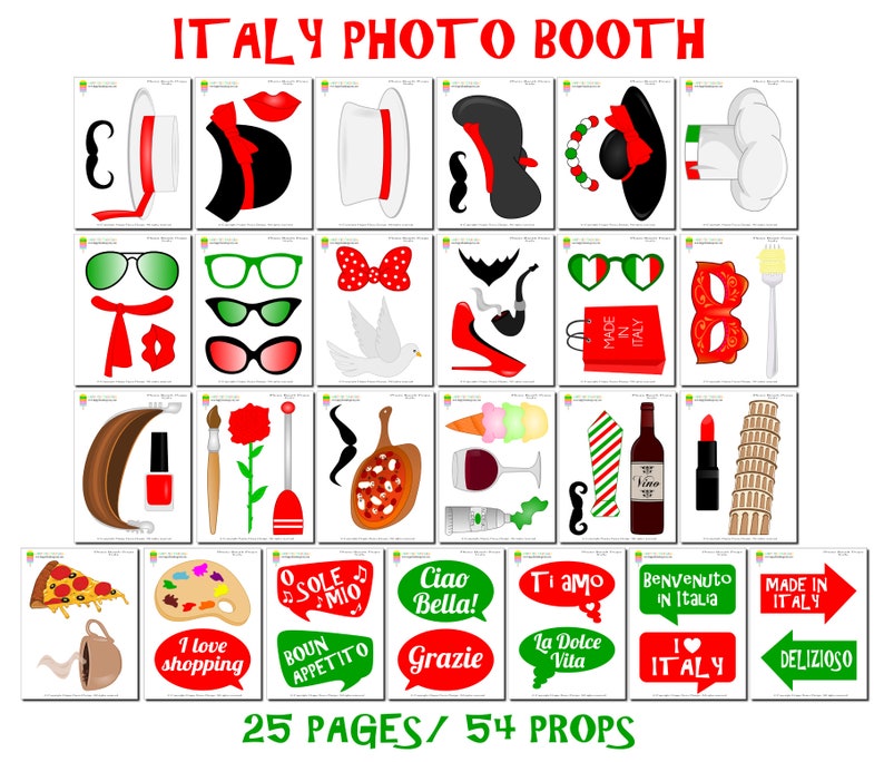 PRINTABLE Italy Photo Booth PropsItaly Travel Props-Italian Party Props-Italian Props-Italy Photo Props-Photo Booth Sign-Instant Download image 2