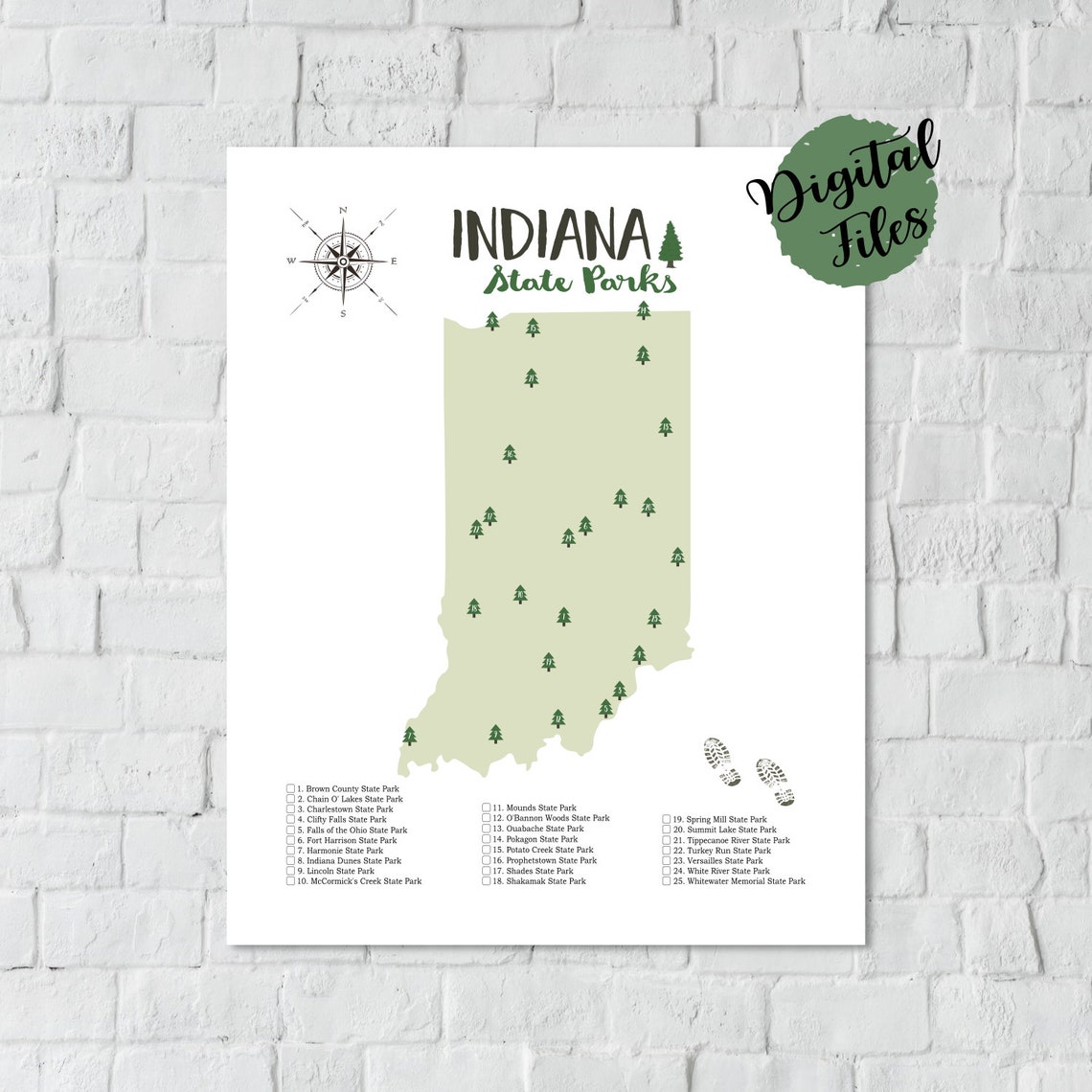 PRINTABLE Indiana State Parks Map-State Parks Of Indiana | Etsy