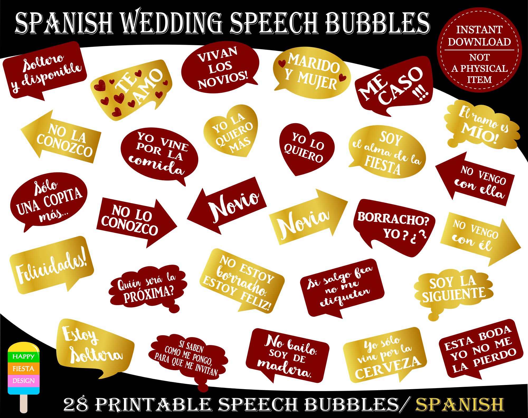 PRINTABLE Spanish Wedding Photo Booth PropsSpanish Wedding Etsy