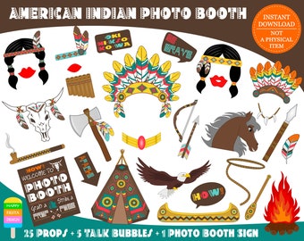 PRINTABLE American Indian Photo Booth Props-Native American Photo Props-American Indian Props-Indian Photo Props-Instant Download